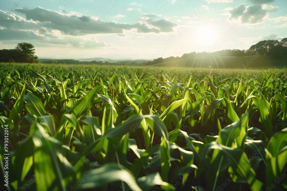 lush field of corn at Sunset generative ai lush field of corn at Sunset generative ai