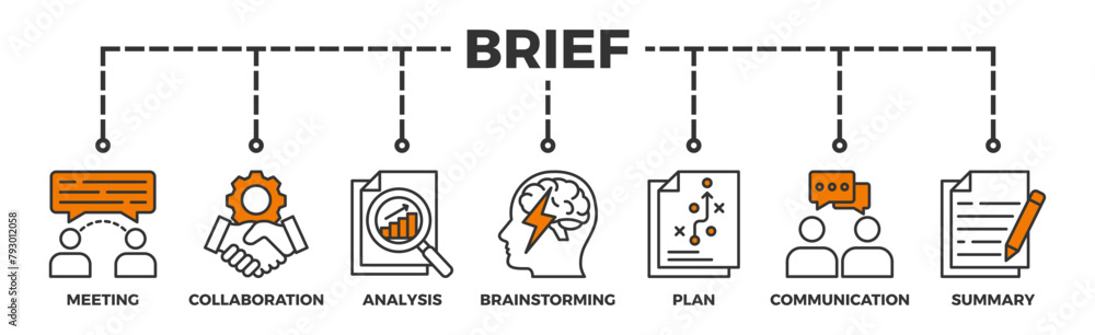 Brief banner web icon vector illustration concept for a briefing of business plan with an icon of meeting, collaboration, analysis, brainstorming, plan, communication, and summary Brief banner web icon vector illustration concept for a briefing of business plan with an icon of meeting, collaboration, analysis, brainstorming, plan, communication, and summary