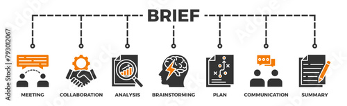 Brief banner web icon vector illustration concept for a briefing of business plan with an icon of meeting, collaboration, analysis, brainstorming, plan, communication, and summary