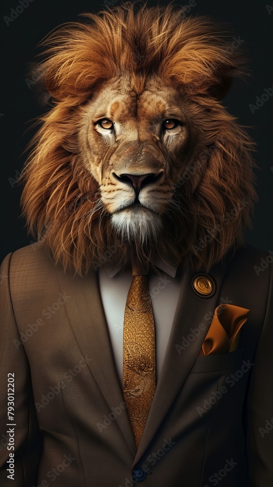 Lion dressed in an elegant and modern suit with a nice tie Lion dressed in an elegant and modern suit with a nice tie
