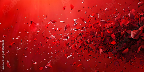 An explosion of poppies on a red background, ai generated.
