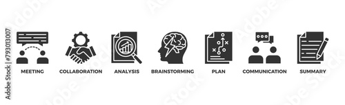 Brief banner web icon vector illustration concept for a briefing of business plan with an icon of meeting, collaboration, analysis, brainstorming, plan, communication, and summary