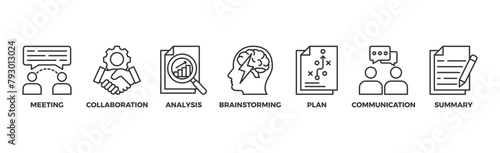 Brief banner web icon vector illustration concept for a briefing of business plan with an icon of meeting, collaboration, analysis, brainstorming, plan, communication, and summary