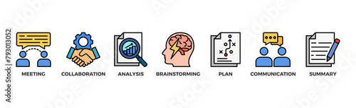 Brief banner web icon vector illustration concept for a briefing of business plan with an icon of meeting, collaboration, analysis, brainstorming, plan, communication, and summary