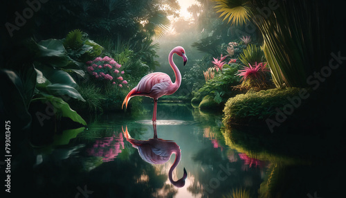 flamingo in the water photo