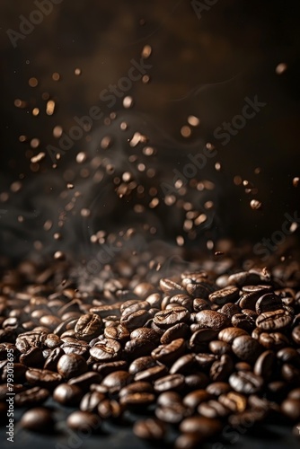 A close up of coffee beans with smoke and steam coming from them
