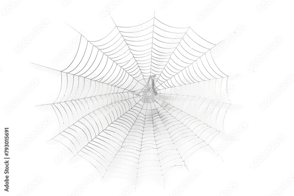 Intricate web spun by a delicate spider, each thread a masterpiece of engineering and precision, isolated on pure white background.