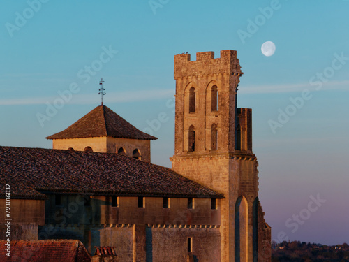 Moon and church of Saint Avi Seigneur, village in Dordogne, Nouvelle-Aquitaine photo