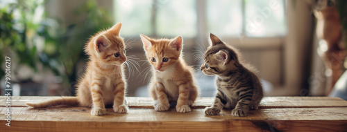 Filhotes de gatos fofos em cima de uma tábua de madeira photo