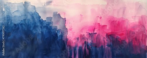 An abstract watercolor style banner blending pink and blue tones, creating a bold and expressive artwork. photo