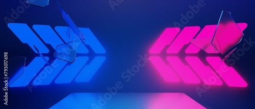 3d illustration rendering of technology futuristic cyberpunk display, gaming scifi stage pedestal background
