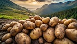 Top down view of many organic freshly dug potatoes. Agricultural background texture
