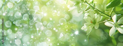 Soft blurred green background with floral design.