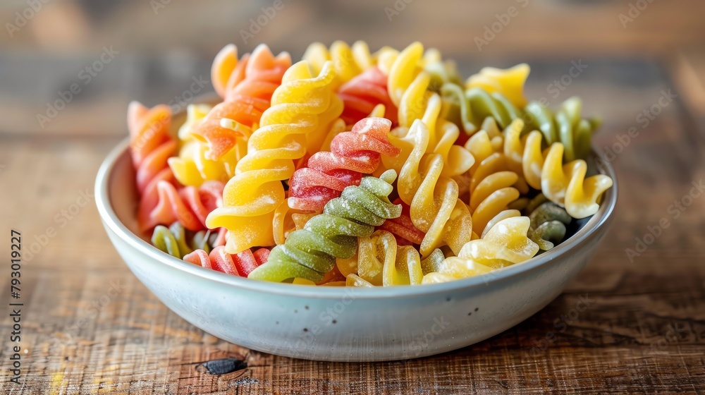Homemade rainbow pasta served with a light, creamy sauce