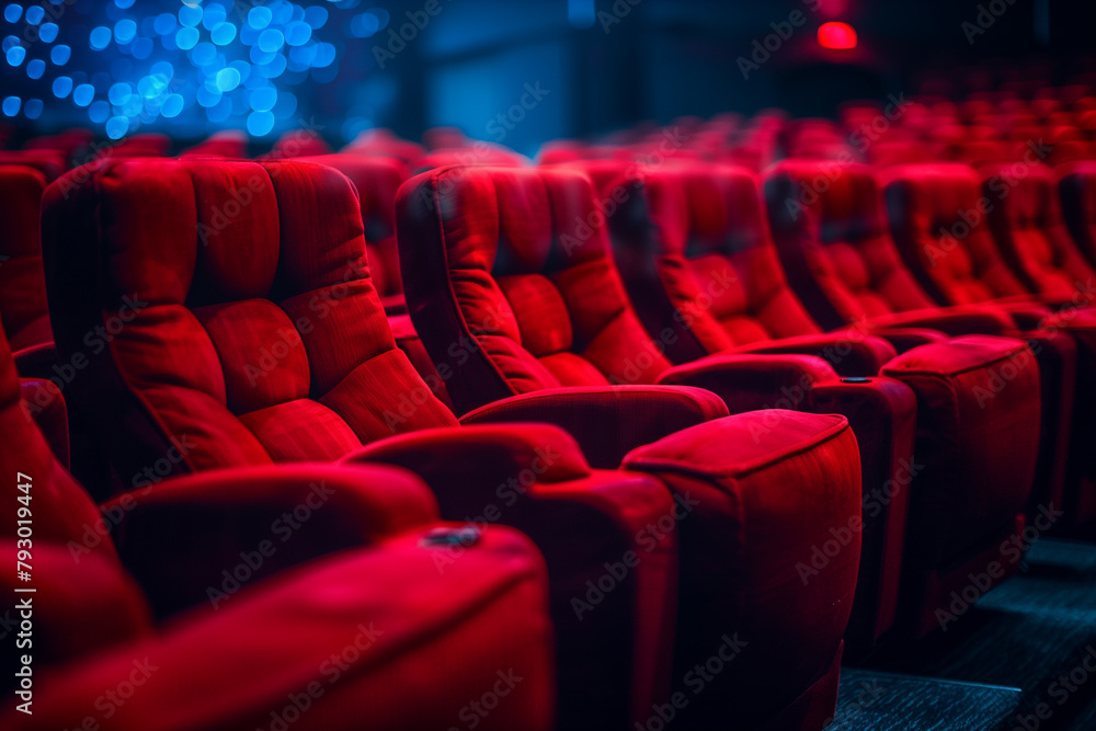 Obraz premium Row of empty red seats at theatre or cinema