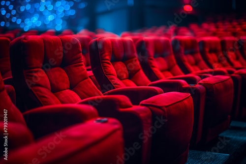 Row of empty red seats at theatre or cinema