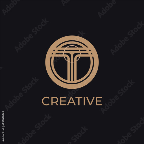 Close up of a black and gold circle logo, suitable for luxury brands, fashion companies, or elegant products packaging design.