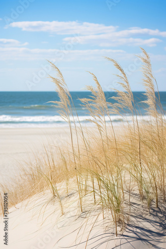 wild sugarcane by the beach with blue clear sky.