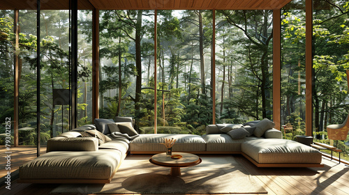 Living room in the forest minimal interior design