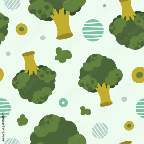 Hand drawn endless vector pattern with broccoli elements. Healthy design for print and decor. 