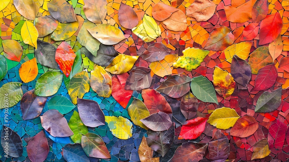 Tapestry of autumn leaves in a brilliant spectrum of colors creating a vivid and natural mosaic background