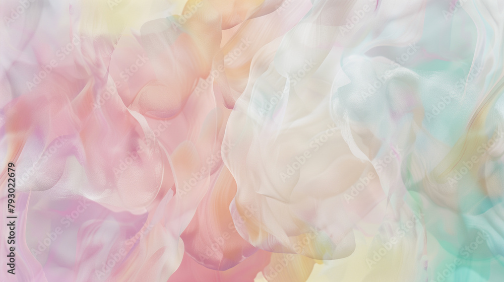 Fototapeta premium Soft, serene abstract wallpaper featuring ethereal tulle, pastel backgrounds, and dreamy shades. Icons evoke calmness with subtle blurs and muted tones