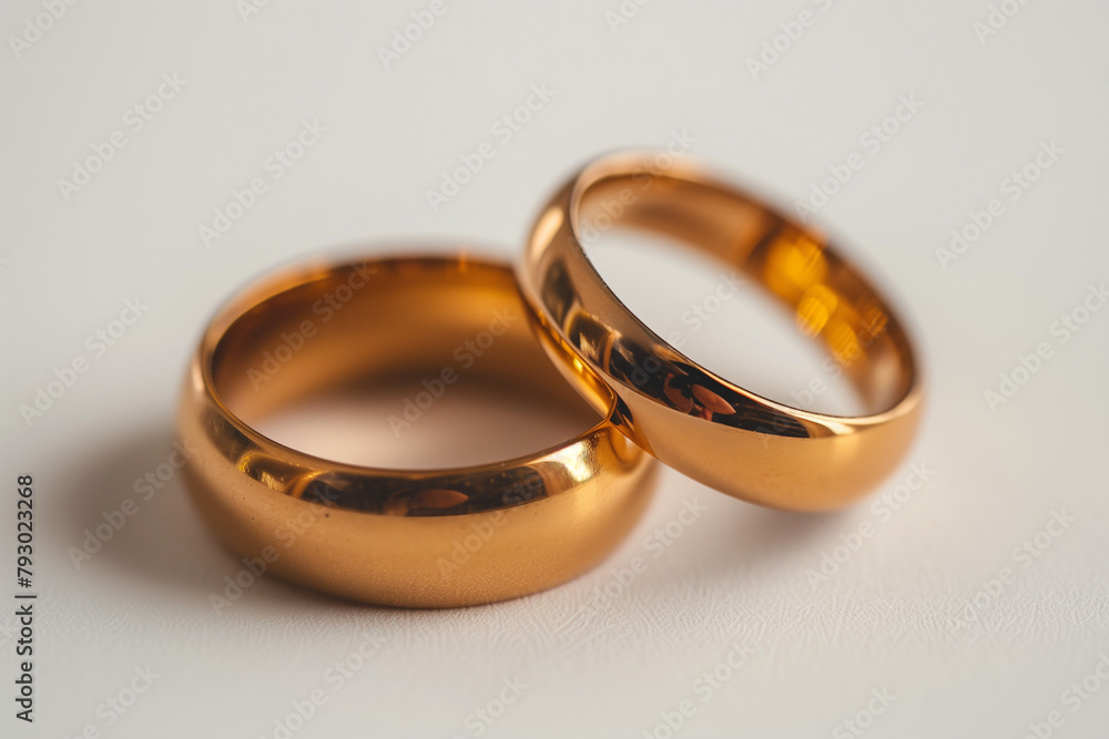 Shiny gold wedding rings isolated on white background, symbolizing love and commitment Shiny gold wedding rings isolated on white background, symbolizing love and commitment