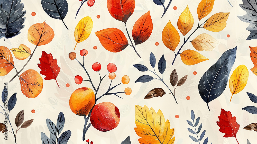 Obraz premium seamless pattern in all sides with colorful leaves and flowers design in white background