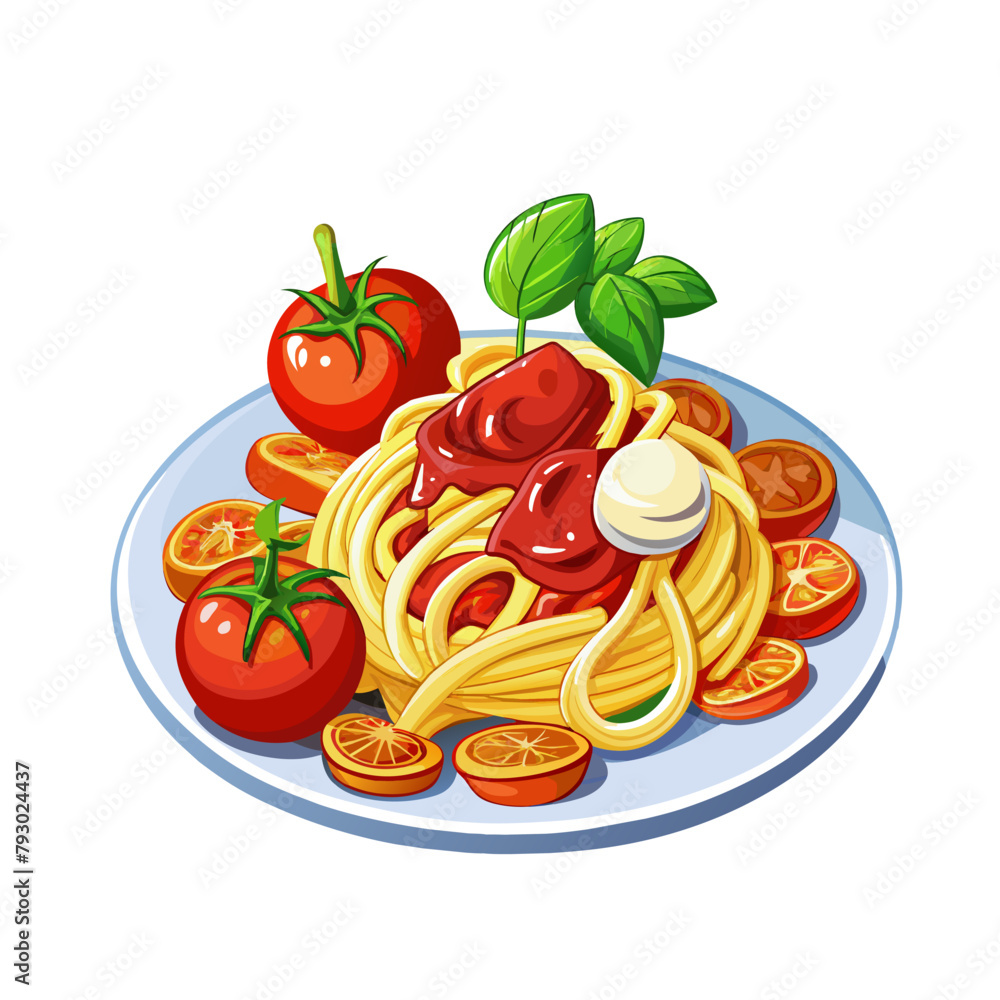 spaghetti with tomato, ketchup and cheeese on plate spaghetti with tomato, ketchup and cheeese on plate