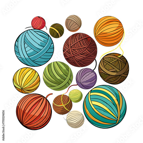 Balls of yarn with knitting needles. Clews, skeins of wool. Tools for knitwork, handicraft, crocheting, hand-knitting