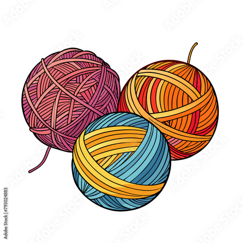 Balls of yarn with knitting needles. Clews, skeins of wool. Tools for knitwork, handicraft, crocheting, hand-knitting