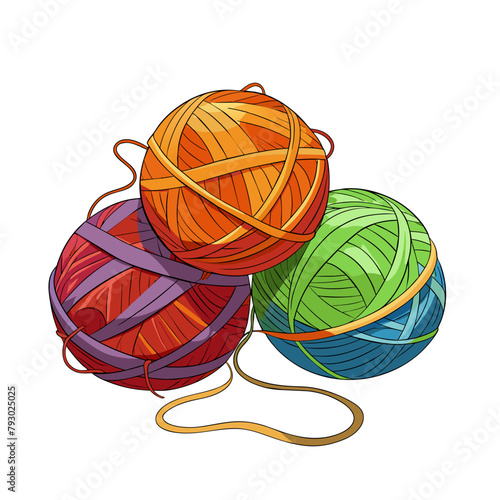 Balls of yarn with knitting needles. Clews, skeins of wool. Tools for knitwork, handicraft, crocheting, hand-knitting