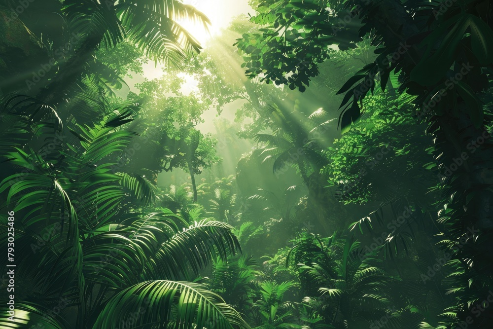 Dense jungle canopy alive with exotic wildlife sounds.