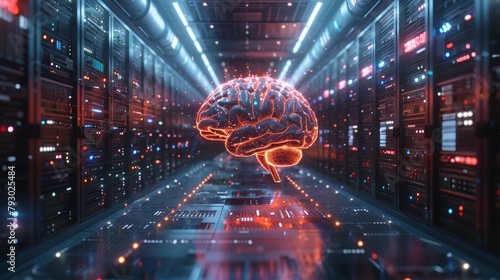 Futuristic Digital Brain Interconnected with Data Center Generative AI