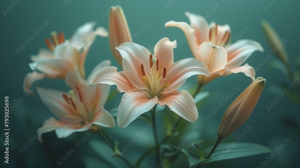 Naklejka premium Nature's Elegance: Blooming Lilies in Vibrant Splendor Generative AI