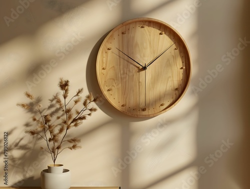 Minimalist Wooden Clock and Vase Decor