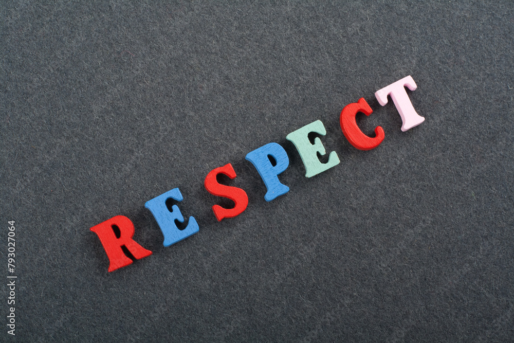 RESPECT word on black board background composed from colorful abc alphabet block wooden letters, copy space for ad text. Learning english concept. RESPECT word on black board background composed from colorful abc alphabet block wooden letters, copy space for ad text. Learning english concept.