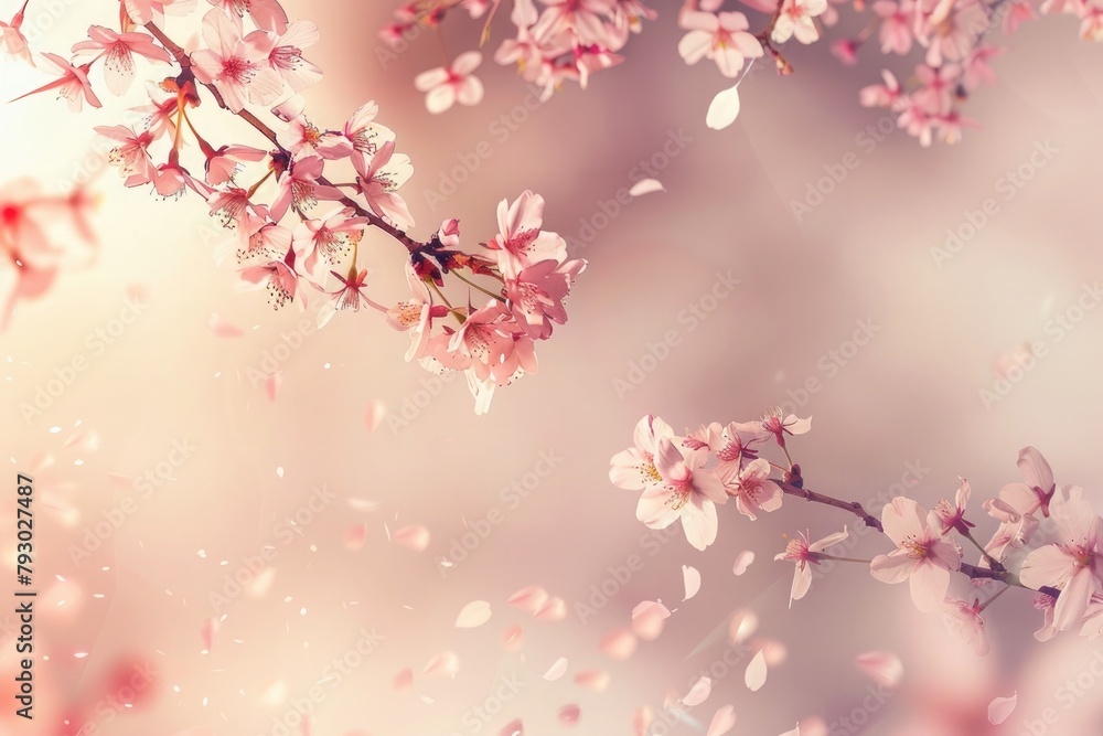 Fototapeta premium Blooming cherry blossoms drifting gently in the breeze.