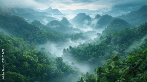 Ethereal Rainforest Dawn over Misty Mountains Generative AI © Paul