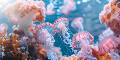 Underwater Ballet of Pink Jellyfish Amidst Coral Reefs