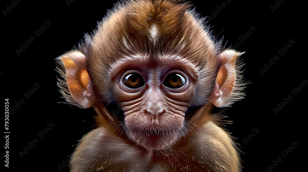 Captivating Portraiture of a Young Monkey, High-Resolution Portrait with a Dark Background. Natural Wildlife Photography. AI Captivating Portraiture of a Young Monkey, High-Resolution Portrait with a Dark Background. Natural Wildlife Photography. AI