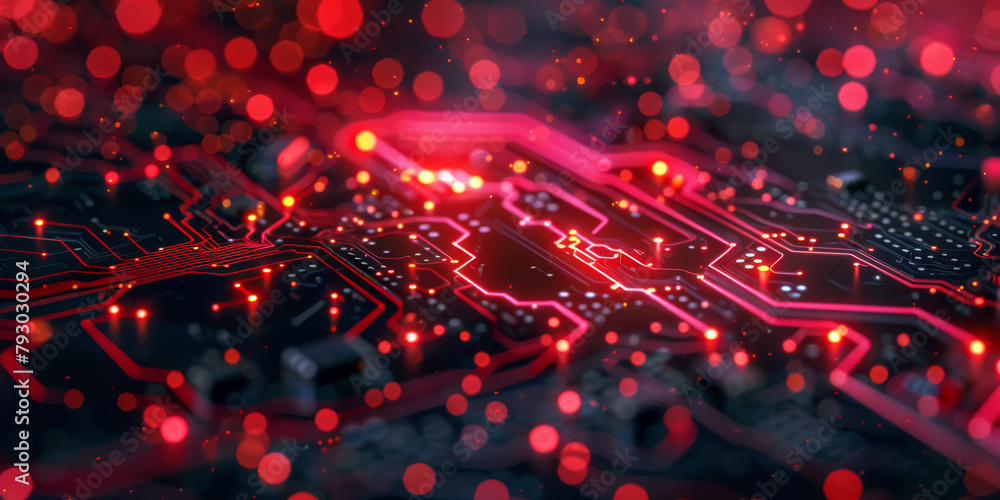 Fototapeta premium Futuristic Red and Black Circuitry Network Background