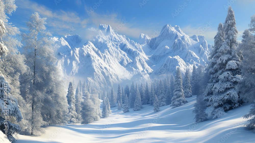 AI Generates Majestic snow covered mountain range