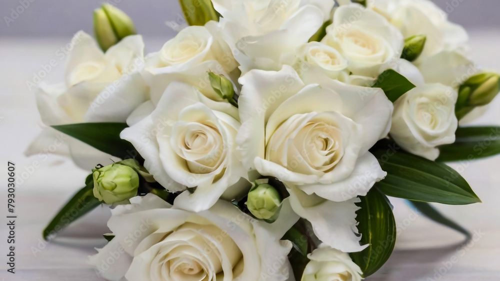 White rose flower bouquet in bundle shape for bridal in wedding ceremony
White rose flower bouquet in bundle shape for bridal in wedding ceremony