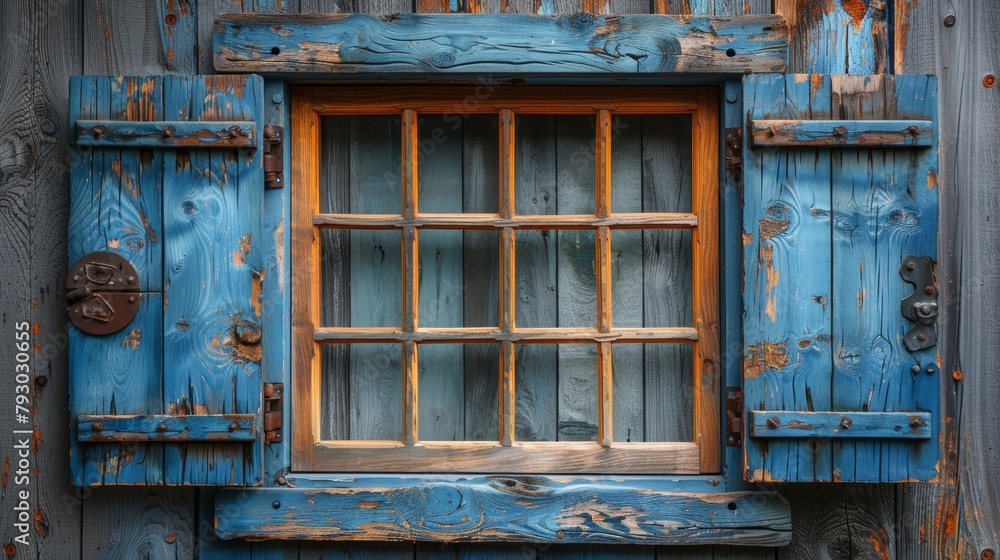Rustic Wooden Window Shutter Generative AI