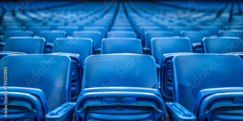 Repetitive Pattern of Empty Blue Stadium Seats, Sports Venue