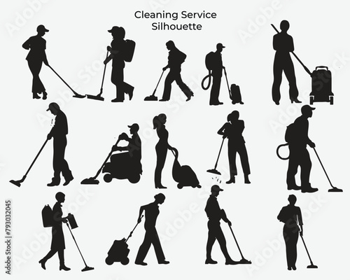 cleaning service silhouette. House Cleaning service silhouette isolated in white background. 