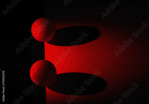 Spheres with shadows abstract art in monochrome red