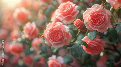 Set of Stunning Pink Rose Blossoms in Full Bloom Generative AI