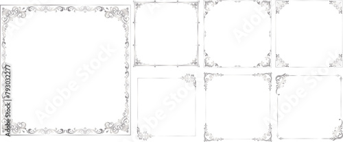 Set of Decorative Vintage Silver Frames and Borders, 1x1 size